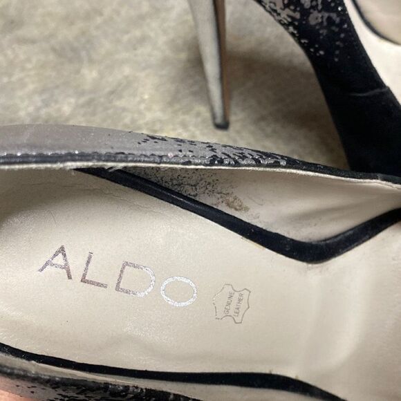 Aldo Black Leather Suede & Silver Platform Stiletto Size 8 - Picture 8 of 12